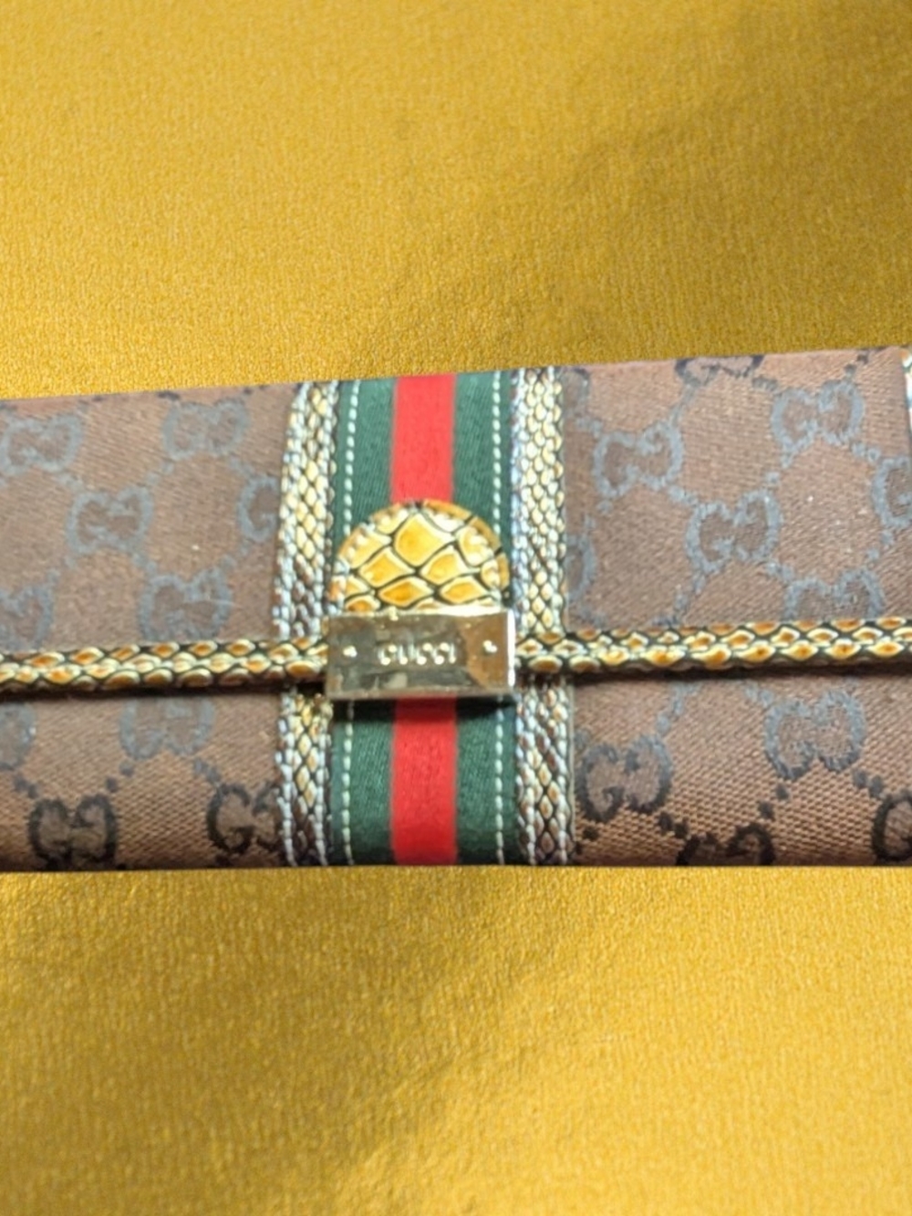 Gucci Brown Monogram Wallet with Green and Red Web Stripe - Picture 1 of 3